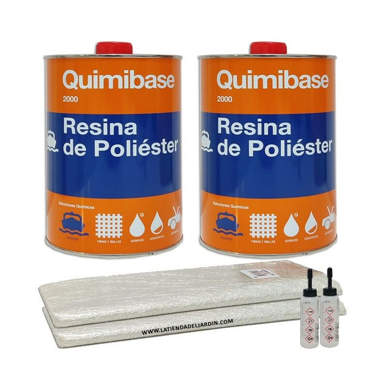 Suinga - Kit Résine de polyester 2kg pour réparations + couverture fibre de verre Mat-300 2m2 + catalyseur peroxyde