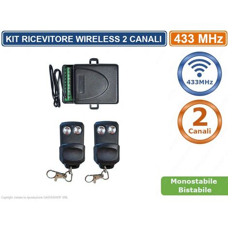 KIT RICEVITORE WIRELESS 433MHz CENTRALINA + 2 TELECOMANDI MONOSTABILE BISTABILE