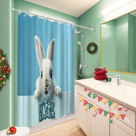 Kit rideau de douche en polyester 180x180 avec œillets cache baignoire pour salle d’eau sans fenêtre