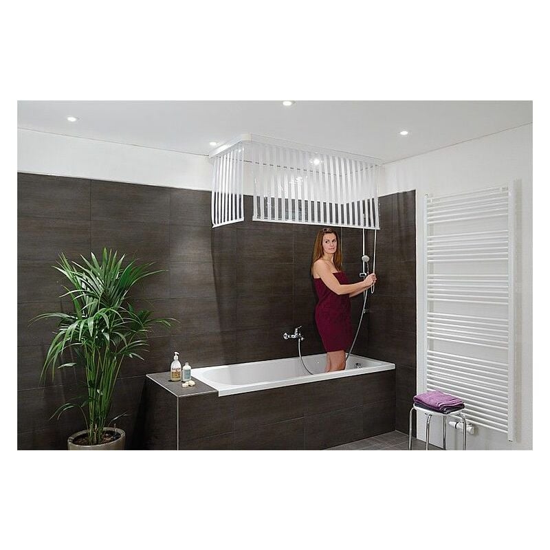 Banyo - Kit rideau de douche roulant angulaire Couleur rideau: Blanc