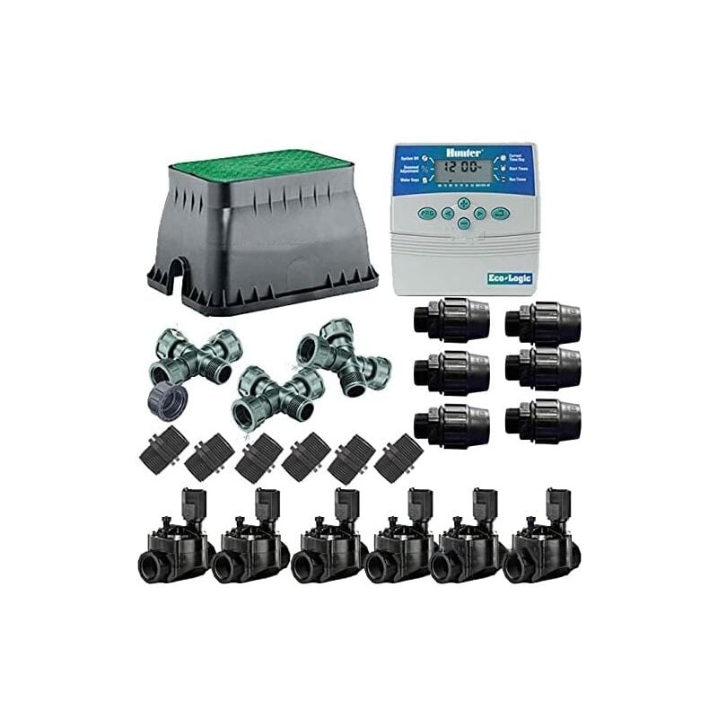 

KIT Riego Automático 6 zonas para riego electrico. Conjunto de Temporizador + Electroválvulas + Accesorios de instalación