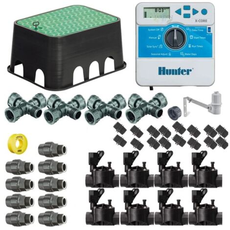 Kit Riego Automatico 8 zonas 24V Hunter para Tuberia 25mm  Incluye Programador, Electrovalvulas y Accesorios