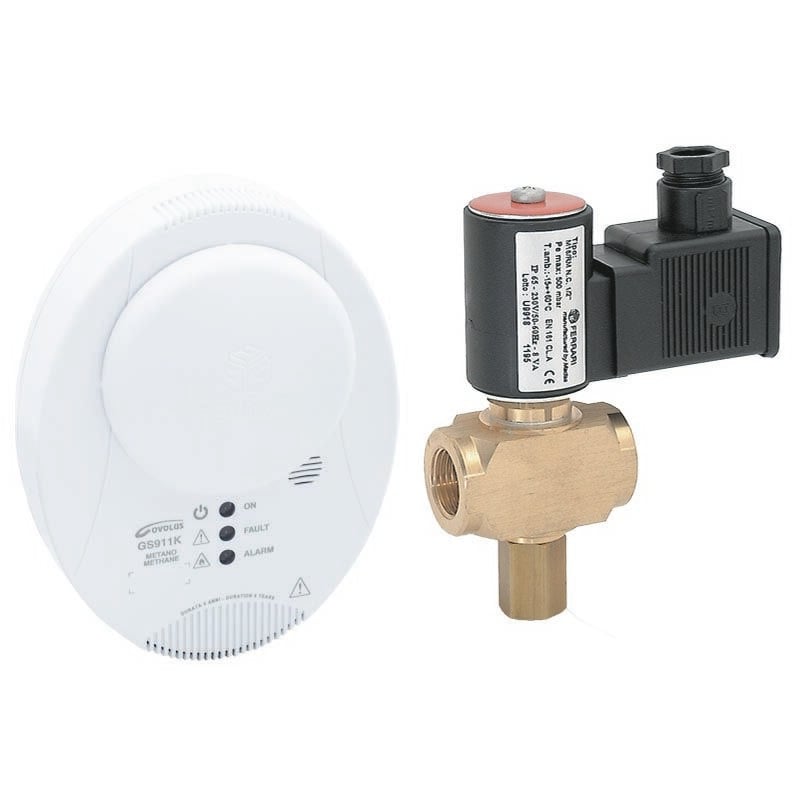 Kit de détection de fuites de gaz civil avec kit ev nc à réarmement manuel riv.040190 met + ev nc 1/2' 041310