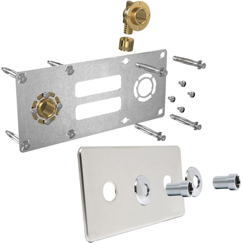 Sortie de cloison Robifix (Douche/Bain Douche) entraxe 150mm - plaque de finition - per Ø16 - raccord à glissement Femelle 1/2' (15/21)