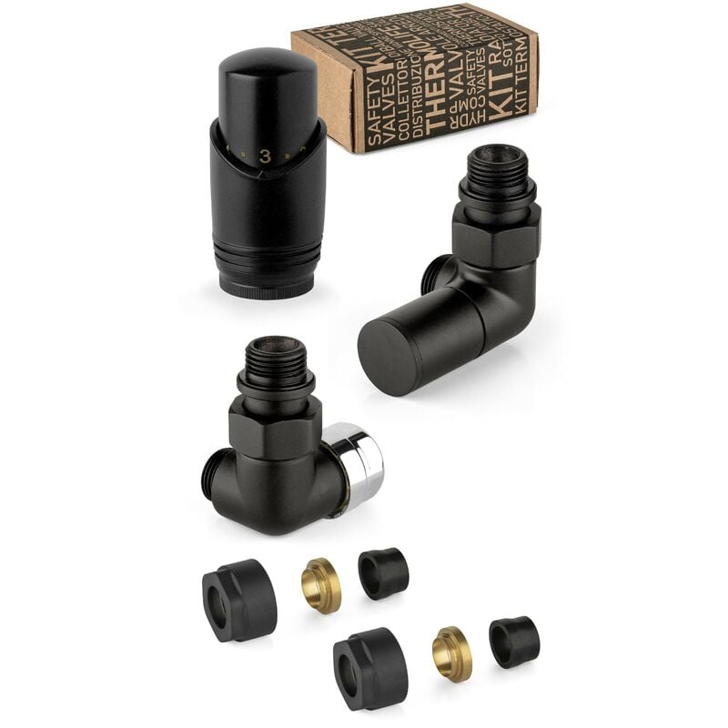 Kit robinet d'ameublement noir et chromé avec vanne thermostatique à gauche APM 130KNN 015 r 12 Noir