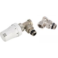 kit robinet de radiateur thermostatique équerre 15x21 + coude de réglage 15x21