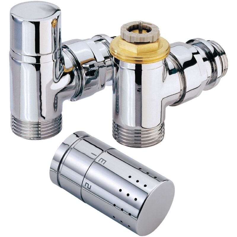 Kit robinet radiateur - thermostatique - design - chrome - equerre - 15 x 21 Alterna kit2th