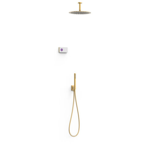 Kit robinet thermostatique électronique encastré à 2 voies Shower Technology Or Mat 24K - TRES 09286567OM