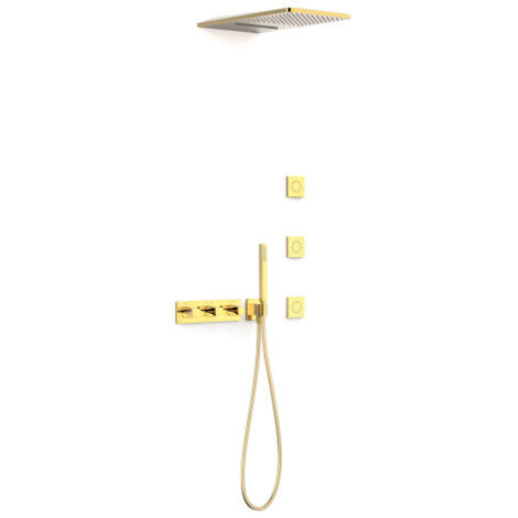 Kit robinet thermostatique encastré à 4 voies B-system pour douche Or 24K - TRES 30725405OR