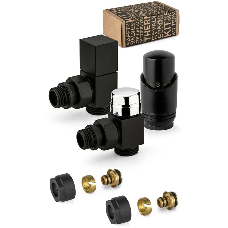 Kit robinetterie thermostatique d'ameublement noir et chromé, modèle carré APM 107KNN 015 m 16 12 Noir