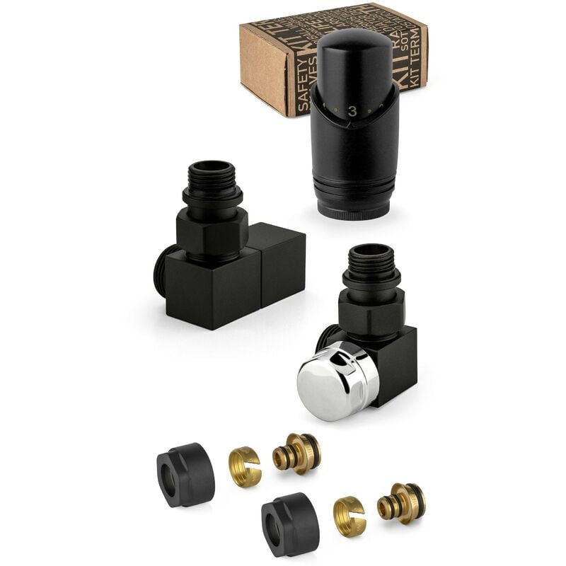 Kit robinetterie thermostatique d'ameublement noir et chromé, modèle carré APM 137KNN 015 m 16 12 Noir