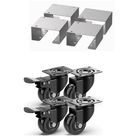 Le Marquier – Kit de roues pivotantes en acier électrozingué noir pour meubles de cuisine extérieure – 4 roues avec freins – Dimensions 12x5x7cm