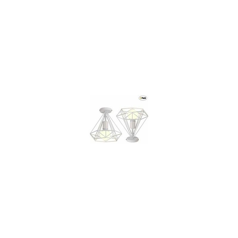 Lot de 2 Plafonnier industriel retro cage forme diamant luminaire 25cm E27 Blanc