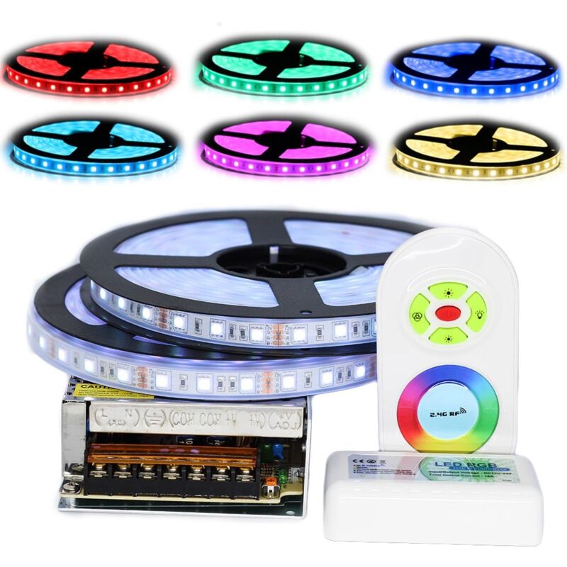 Kit ruban Professionnel 5050 - 60 LED/m - 10 mètres (2x5m) rgb étanche (IP67) avec contrôleur radio et transformateur Longueur: 10 mètres(2x5m)