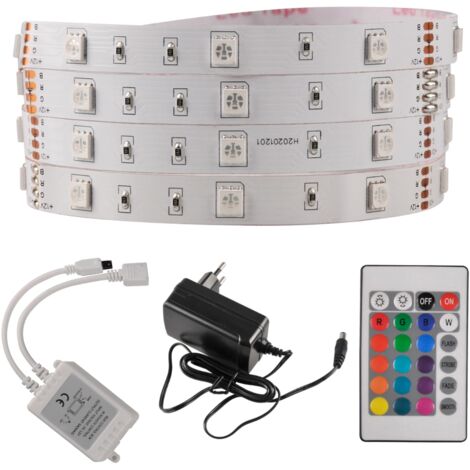 Kit ruban LED 5m 18W RGB IP20 télécommande alim Polux