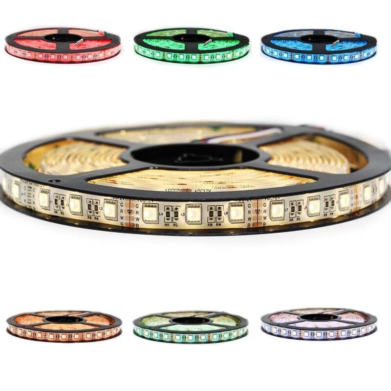 Ruban Professionnel 5050 - 60 leds/m - 5 m RGBW (blanc chaud) (IP65) Longueur: 5 mètres - Controleur- telecommande: Contrôleur télécommande