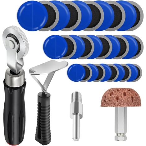 Kit rullo toppa per pneumatici 30+3 pezzi, strumento di riparazione pneumatici per molatura auto, ruota lucidante per riparazione/raschietto per rivestimento interno/toppe per ruote 30 pezzi (32/42/58