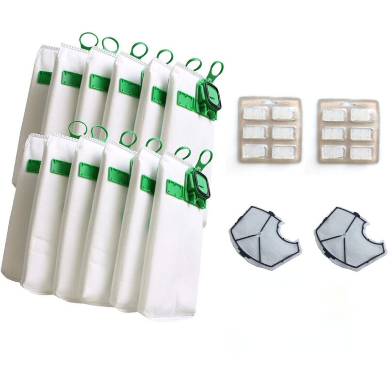 Kit Sac Aspirateur Compatible pour Vorwerk Kobold VK140 VK150 avec Filtre Remplacement - 12 Sacs + 2 Filtres Moteur + 12 Parfums