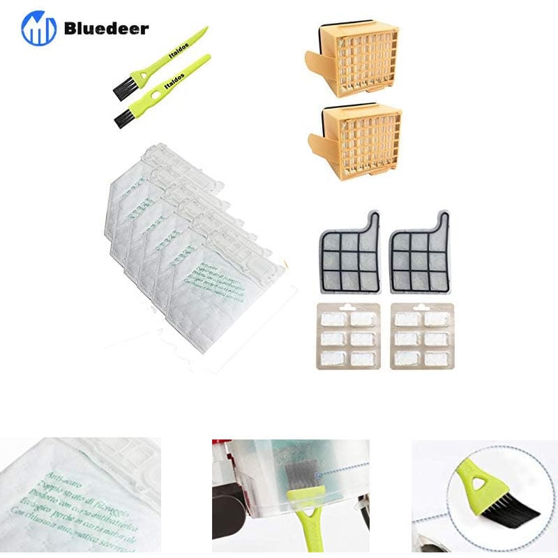 Kit Sac Aspirateur Compatible Vorwerk Kobold VK135/VK136 - 6 Sacs + 2 Filtres + 12 Parfums Bluedeer