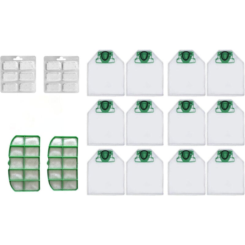 Kit Sac Aspirateur pour Vorwerk Kobold VK200 VK220 avec Filtre Remplacement - 12 Sacs + 2 Filtres HEPA + 12 Parfums