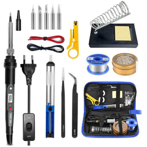 Kit saldatore da 60 W, saldatore elettrico, strumenti per saldatura, temperatura regolabile da 200 a 450 °C, con pistola saldante, 5 punte per saldatura, pompa dissaldante, supporto per saldatore