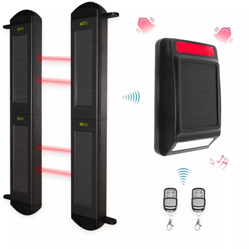Ultra Secure - Kit sans-fil autonome longue distance périmétrique - Barrières infrarouges 2B + sirène / carillon solaire (gamme DA600+)
