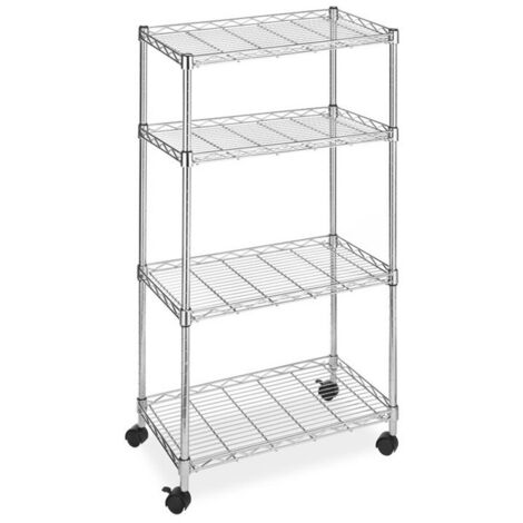 Kit scaffale multiuso serie America in acciaio 4 ripiani con ruote 36x92x170h