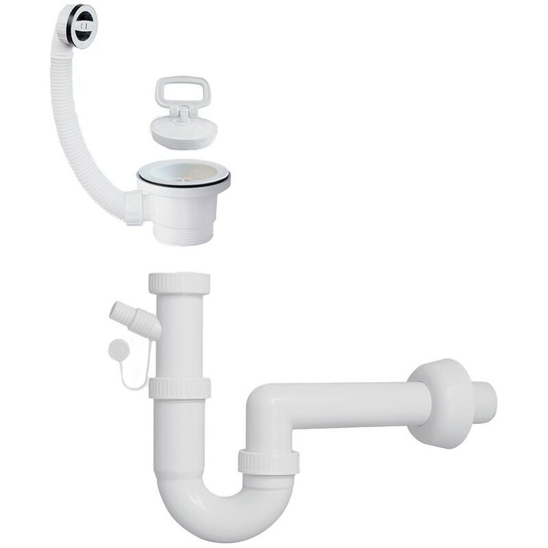 Kit Di Scarico In Plastica Per Lavatoio Con Sifone E Piletta Con Tr...