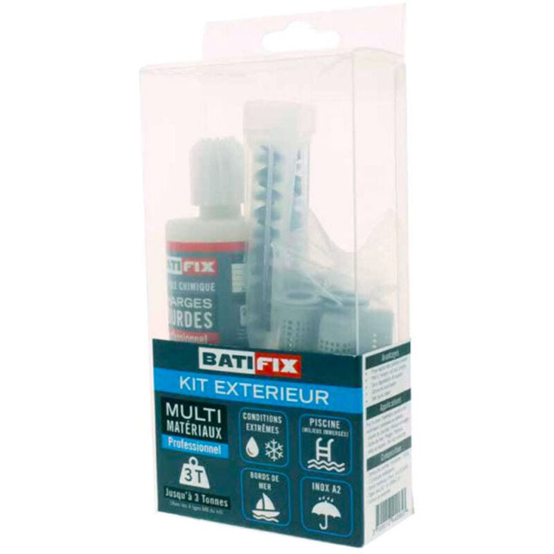 Kit scellement chimique Kitchim Exterieur Vi 165Ml - 4Tam 16X854 Tig 8X110 - 4 Ecr.Rond - Inox A2 - 2 Can