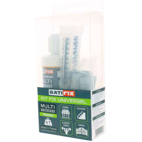 Kit scellement chimique Kitchim Universel Pl 165Ml - 4Tam 16X130 - 4 Tig 10X160 - 4 Ecr - 4 Rond - 2 Can