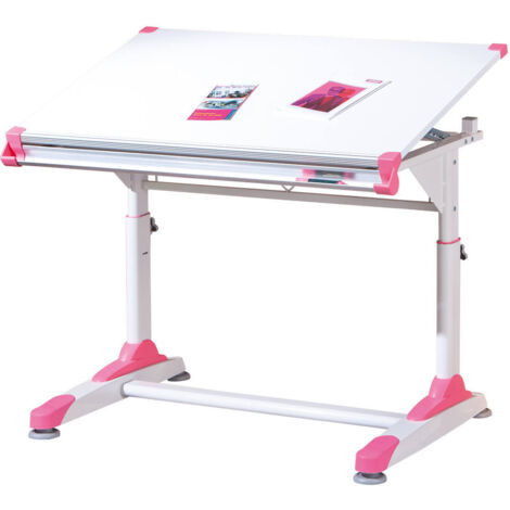 Kit Scrivania Inclinabile Bianca Cameretta Moderna Legno Metallo Tavolo Disegno