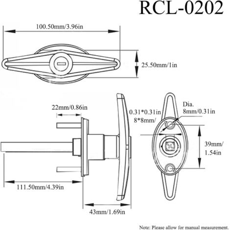 Kit serratura a T per porta da garage - Serratura per porta da capannone - Maniglia da fienile - Accessori bloccabili con 2 chiavi RCL-0202 - 111 mm