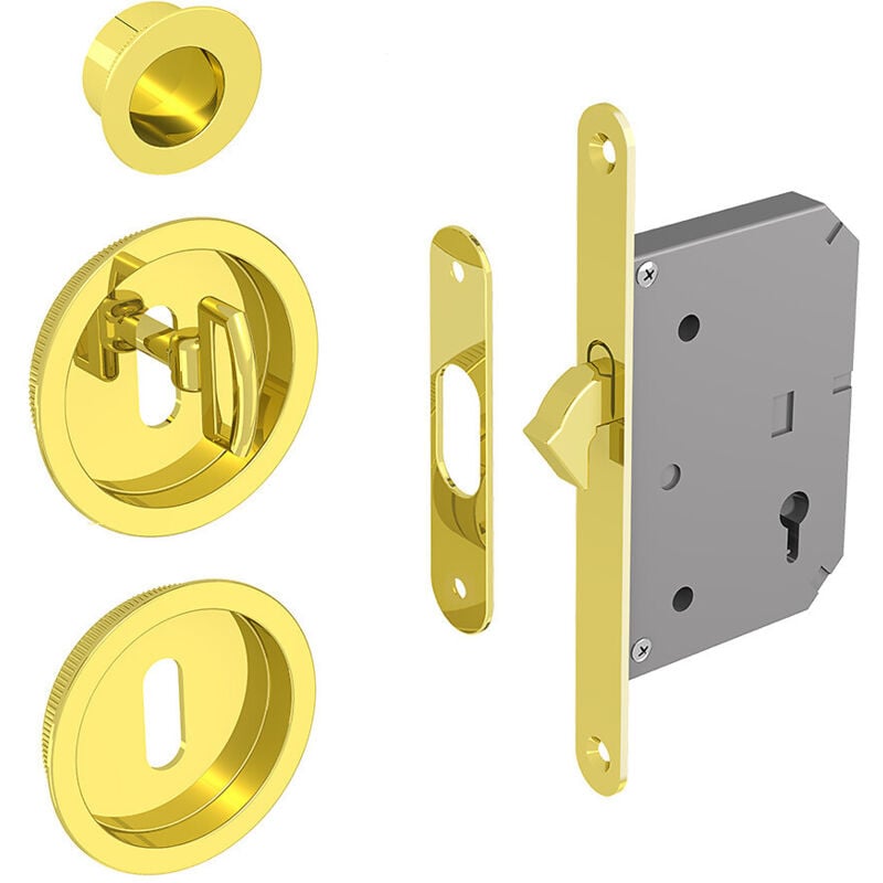 Slid'up By Mantion - Kit serrure à clés, poignée ronde, acier finition doré