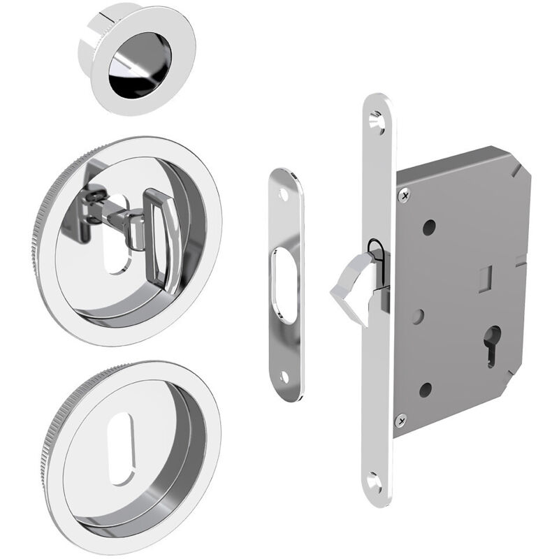 Kit serrure à clés, poignée ronde, acier finition chromé