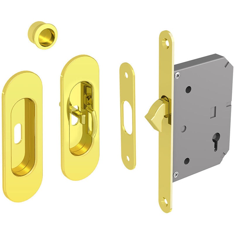 Kit serrure à clés, poignée ovale, acier finition doré