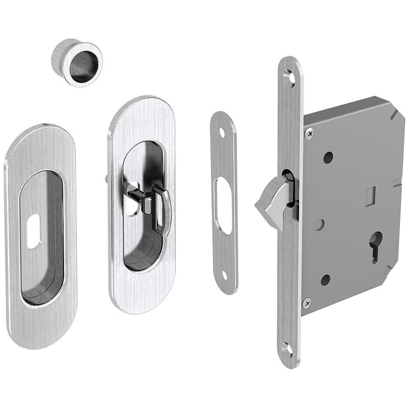 Kit serrure à clés, poignée ovale, acier finition satiné