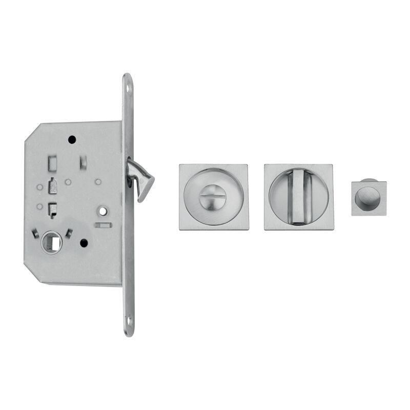 Kit serrure à condamnation design carré - Finition : Chrome Satiné -