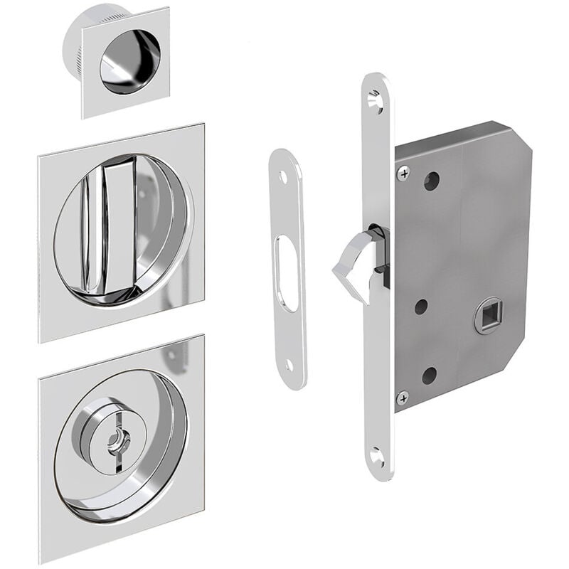 Kit serrure à condamnation, poignée carrée, acier finition chromé