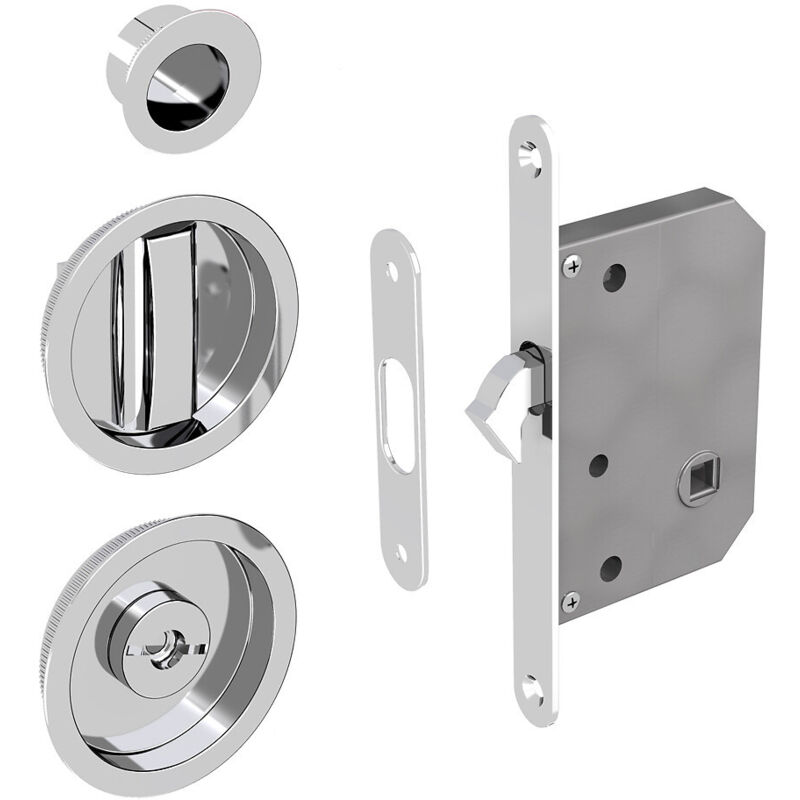 Kit serrure à condamnation, poignée ronde, acier finition chromé
