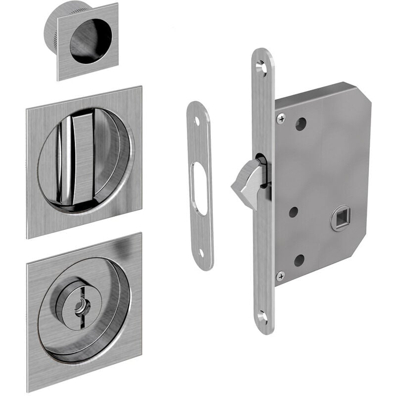 Kit serrure à condamnation, poignée carrée, acier finition satiné