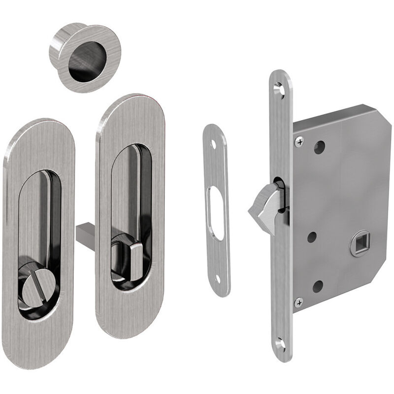 Kit serrure à condamnation, poignée ovale, acier finition satiné