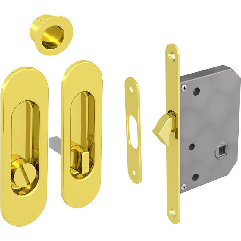 Kit serrure à condamnation, poignée ovale, acier finition doré