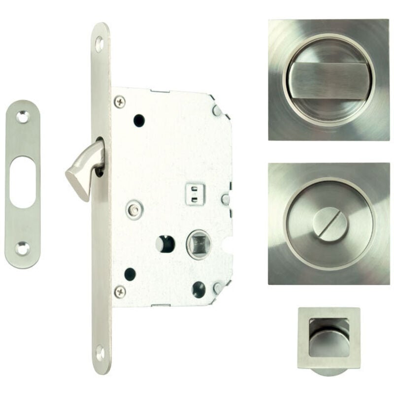 Kit serrure à condamnation design carré - Finition : Inox brossé -