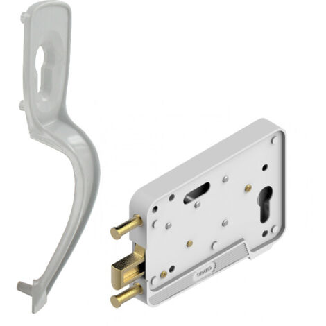 Kit Serrure et poignée EA à pêne levant en applique réversible pour porte de garage – boîtier composite gris, pour cylindre épaisseur panneau 20-32 mm