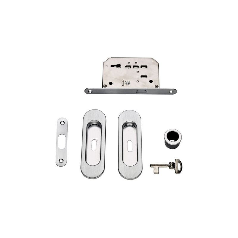 Kit porte coulissante pour niche ovale avec serrure 50 mm chrome satine'