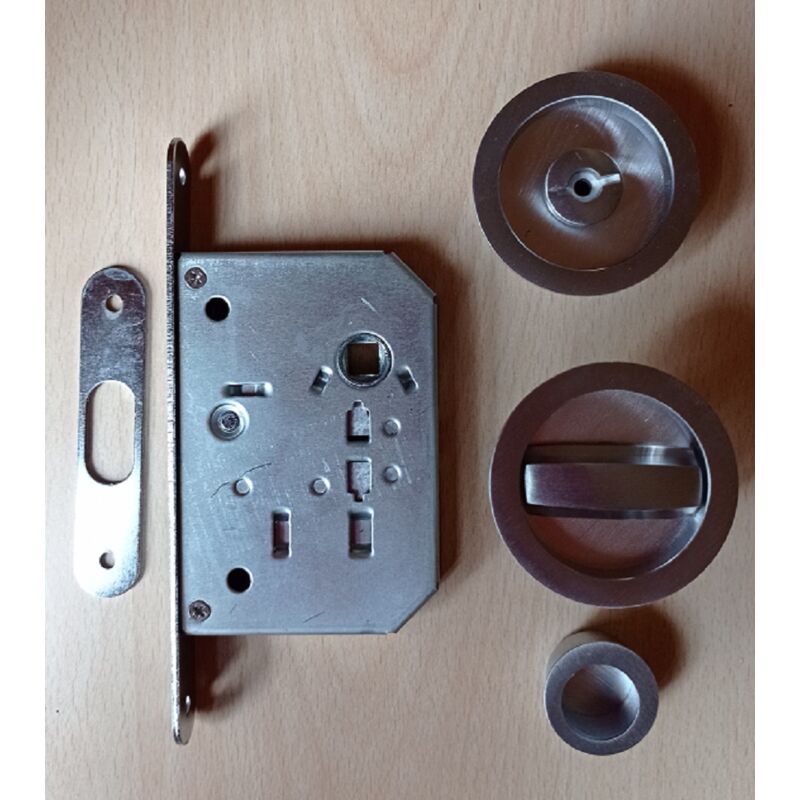 Kit serrure porte coulissante chrome satiné