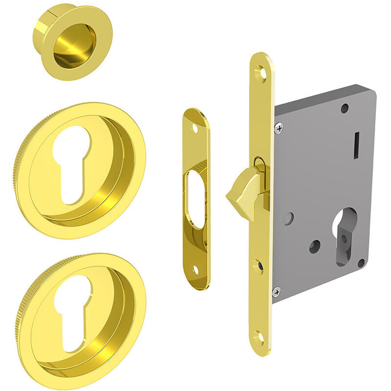 Slid'up By Mantion - Kit serrure pour cylindre Yale, poignée ronde, acier finition doré