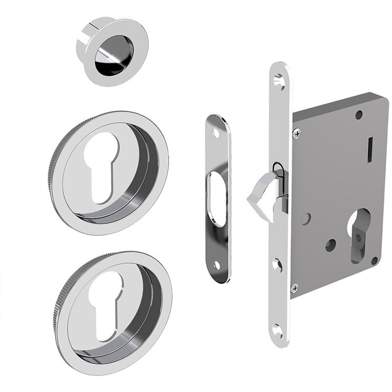 Kit serrure pour cylindre Yale, poignée ronde, acier finition chromé