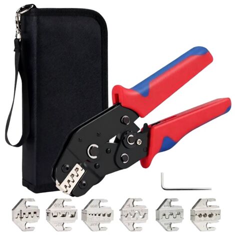Kit sertissage professionnel avec sac  Pince à cliquet 4 matrices interchangeables  Plage réglable  Pour plusieurs types de cosses  Idéal pour électricien et bricolage auto