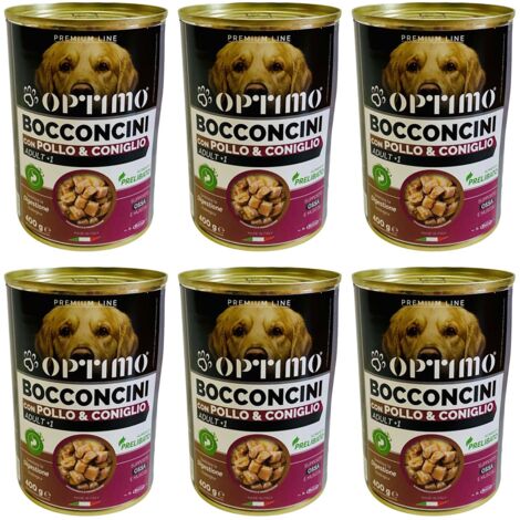 KIT SET 6 PZ OPTIMO BOCCONCINI PER CANE AL GUSTO POLLO E CONIGLIO DA 400 GR